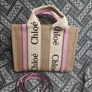 Chloé Woody small eco-friendly linen tote bag